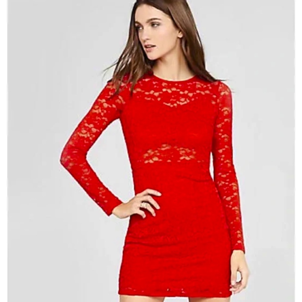Express Red Lace Open Back Dress